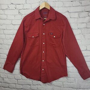 Wrangler Western Shirt Pearl Snap Mens L Large Red